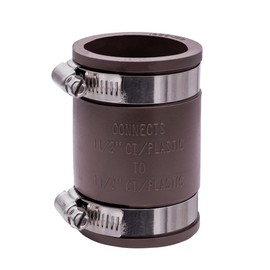 Fernco 1056-150 1-1/2-in. Flexible PVC Pipe Coupling for Cast Iron and Plastic Plumbing Connections in Brown