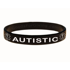 Autistic ID Bracelet Wristband - Black - 8-1/4 Inches - Large