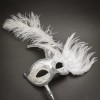 ILOVEMASKS Half Moon Side Feather with Stick White Masquerade Ball