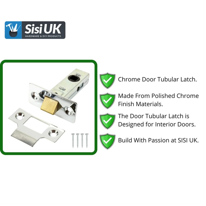 64mm Chrome Door Tubular Latch with Rebate Plate & Screws