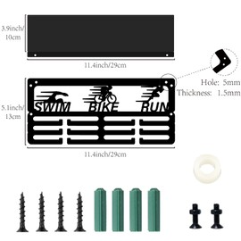 CREATCABIN Triathlon Medal Hanger Display with Trophy Shelf Medal Holder Hanger Sports Medal Wall Mount Stand Black Metal Trophy Holder Medal Organizer Rack for Swim Bike Run Awards 11.4x5x4Inch