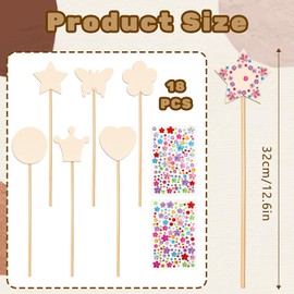 18pcs Fairy Wands Princess Fairy Wands Kit Princess Crafts Kid Birthday Party Supplies Make Your Own Wand Include Unfinished Wooden Fairys Wand Gem Stickers, Ribbons, Ideal for Kids 6+