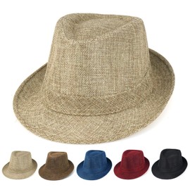 Initlove Mens Fedora Hat Unisex Classic Panama Hats Short Brimmed Trilby Hats Solid Color Khaki
