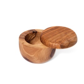 Lipper International 6226 Olive Wood Salt and Spice Box with Swivel Cover, 3.625" Diameter x 2.5" High