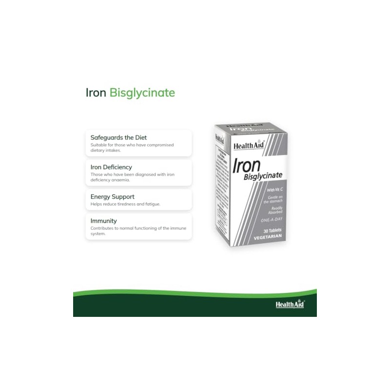 HealthAid Iron Bisglycinate 30mg Tablets – High Strength Iron Supplement