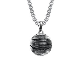 DACKLOONG 3D Basketball Necklace Stainless Steel - Silver Pendant for Men Women Sports Jewelry for Fans Gift for Basketball Enthusiasts, Zinc
