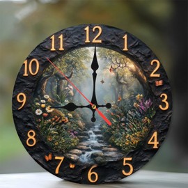 Serene Forest Waterfall Wall Clock Rustic Decor Home Office 10-Inch Wooden Wall Clock, Silent Movement, Battery Operated (AA Batteries Not Included), Artistic Home Decor, Perfect for Home Accents