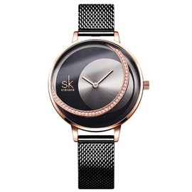 rorios Damen Uhren Analog Quarz Armbanduhren Minimalistisch Simulated Diamond Zifferblatt Mesh Band Mode Mädchen Armbanduhr