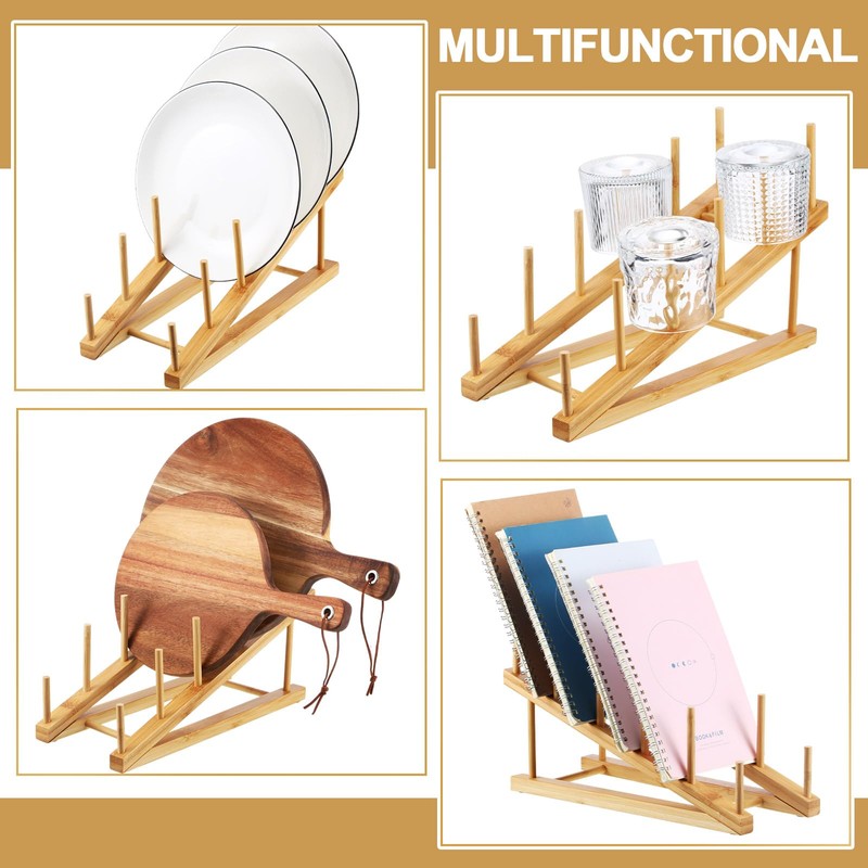 Suclain 10 Pcs Wooden Dish Rack Bamboo Drying Rack Stand