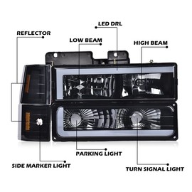 G-PLUS LED Headlights Fit GMC C1500 K1500 Yukon 1994-1999/Fit GMC C1500 C2500 K1500 K2500 Suburban 1994-1999,Bumper Headlamps Smoke Lens Black Housing Amber Reflector Left & Right,faros Assembly