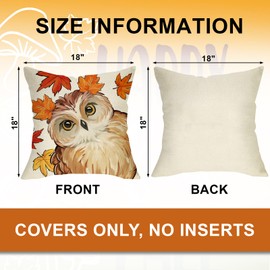 Ussap Happy Fall Y'all Decorative Throw Pillow Covers 18 x 18 Set of 4, Hello Sweater Weather Owl Bird Hedgehog Cushion Case Decor, Autumn Mushroom Maple Leaves Stripes Home Decoration for Sofa Couch