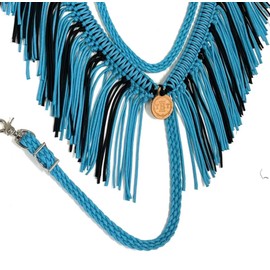 fringe breast collar paracord horse tack neon turquoise and black