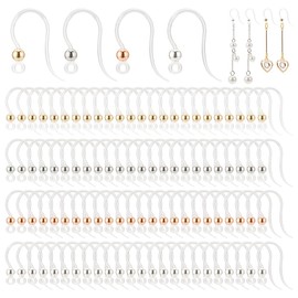 PH PandaHall 100Pcs Plastic Clear Earring Hooks Non-Allergenic Ear Wire, 4 Colors 304 Stainless Steel Ball Beads Earring Findings Hooks for DIY Jewellery Making Dangle Earring Sensitive Ears