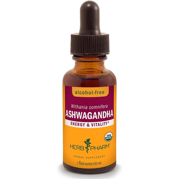 Herb Pharm Certified Organic Ashwagandha Extract for Traditional Support for Energy and Vitality, Alcohol-Free Glycerite, 1 Ounce