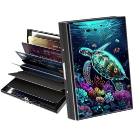 BREIDMKFM Metal Wallet,Credit Card Holder for Women Men,Thin Slim Mini Aluminum Wallet RFID Blocking Card Holder Hard Card Case Small Business Card Holder ID Case Travel Wallet,Green Sea Turtle