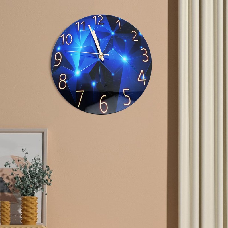 30cm Glass Blue Wall Clock for Living Room Decor Silent
