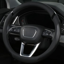 Cxtiy Car Steering Wheel Cover for Men Women Universal Leather Steering Covers for Car SUV (Full-Black)