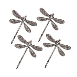 4Pcs Silver Dragonfly Hair Clip Wedding Retro Antique Barrette Bridal Headdress Color Head Wear Styling Hair Accessories for Girls Women Ladies Bobby Pins Hairpins French