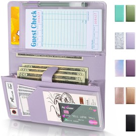 Server Book High Volume, Expandable Server Book,5"×9", Waitress Waiter Book, Leather Waitress Book with 2 Zipper Pockets and Magnetic Pocket, Server Books Server Booklet Fit Server Apron, Light Purple