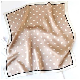 ATENA HOME 100% Pure Mulberry Silk Scarf women Scraf Small Square -21'' x 21''- Breathable Lightweight Neckerchief Digital Print (01# classic polka dots Beige)