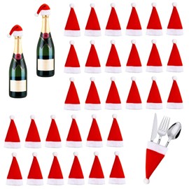 YAJIMAOY Mini Christmas Hat, 30 Pieces Mini Christmas Cutlery Holder, for Table Decoration, Decorate Various Christmas Props (B, 30 Pieces)