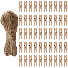 100 x 3.5CM Mini Wooden Pegs and 2000cm Jute Twine String - Stylish Way of Hanging Photos - Christmas/New Born/Birthday/Anniversary Card Holder, Great Arts & Crafts Gifts