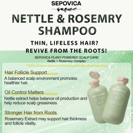 Nettle & Rosemary Shampoo for Hair Growth and Thinning Hair - Reduces Hair Loss, Controls Oil with Botanical Complex (Fo-Ti, Ginger) | Volumizing Shampoo for Scalp Health | Paraben Free, 6.76 Fl Oz