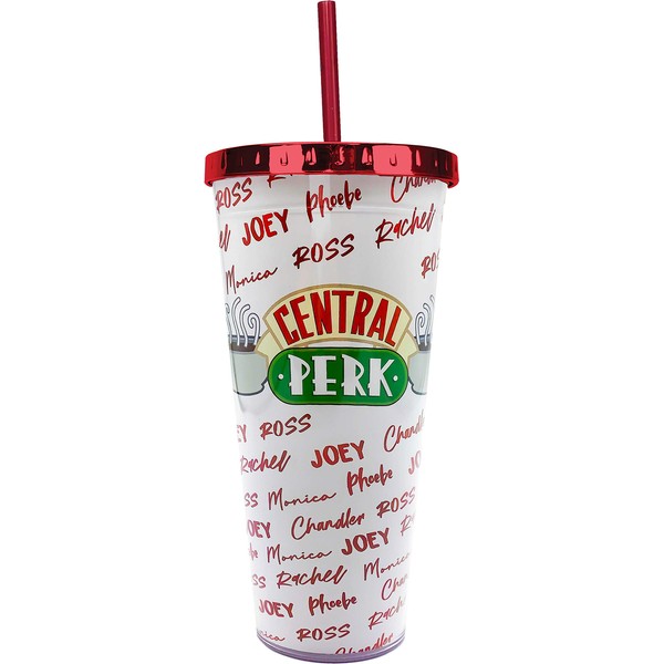 Spoontiques Central Perk Foil Cup w/Straw, White, 20 oz