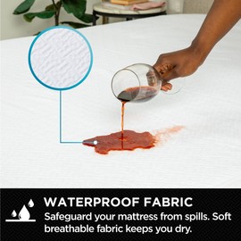 Brookstone Ultimate Waterproof Mattress Protector - Polyester Fabric Mattress Cover Protector - Waterproof Mattress Protector - CleanSense Allergen Technology - Queen Size Bed, White