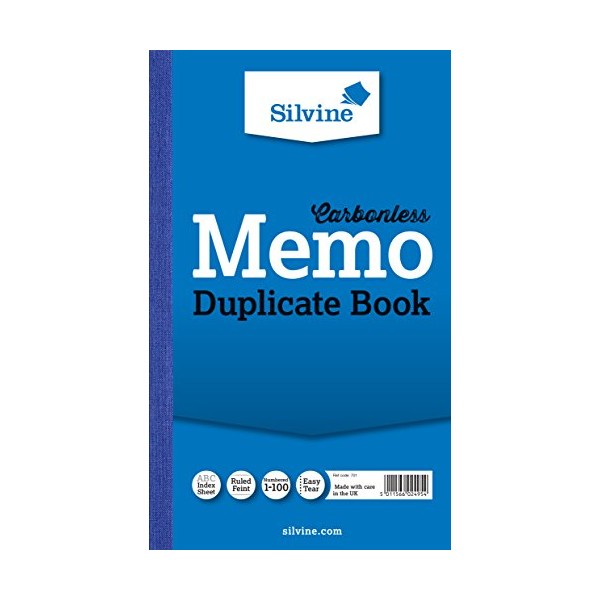 Silvine Carbonless Duplicate Memo Book - Numbered 1-100 with index sheet (210 x 127mm)
