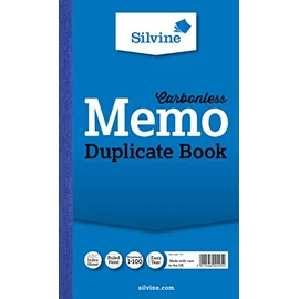 Silvine Carbonless Duplicate Memo Book - Numbered 1-100 with index sheet (210 x 127mm)