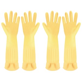 Discoball 2 Pairs Rubber Cleaning Gloves Non-slip Kitchen Dishwashing Household Glove, Long Sleeve, Reuseable