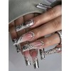Silver French Tip with Rhinestones Press on Nails Long Square