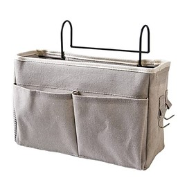 Qinlorgo Organizador De Cama Colgante para Mesita De Noche, Lino de Algodón Bolsa De Almacenamiento para Cama De Noche Organizador De Cama para Colgar Gran Capacidad para literas Dormitorio