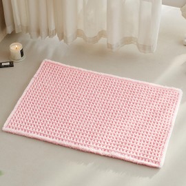 TYUU Pink Bathroom Rugs, Waffle Bath Mat Non Slip Washable Quick Dry Cute Bath Mat Boho Farmhouse Bathroom Decor, 30"x20" Pink