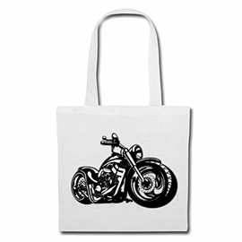 Reifen-Markt Shoulder Bag Custom Chopper Biker Shirt Motorcycle Chopper Gothic Motorcycle Skull Motorcycle Club Bike Route 66 Shopping Bag School Bag Gym Bag in White, White