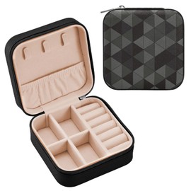 Tatenale Travel Jewelry Case Box Small Mini Jewelry Organizer Display Storage for Ring Earrings Necklace Men Simple Black
