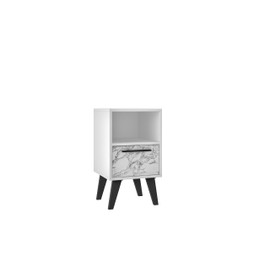 Manhattan Comfort Amsterdam Ultra Modern 1 Drawer Bedroom Nightstand, White Marble