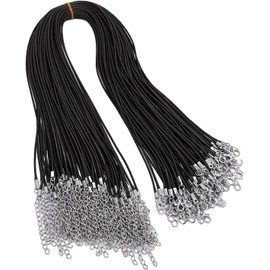 Cordón de Collar Encerado Negro Hecho a Mano, Paquete de 100 con Cierre de Cadena para Suministros de Joyería DIY, 1,5mm de Diámetro, 50cm de Largo, 5cm de Extensión
