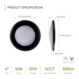 ASD 12 Pack LED Disk Lights 4 Inch, 10W 5CCT 2700K-5000K 685LM CRI90+, Dimmable Flush Mount Ceiling Light Fixture, Low Profile Surface Mount Disc, Junction Box or Recessed Can Install, UL Energy Star