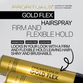 Prorituals Hairspray Flexible Hold Gold Flex, Lightweight Hairspray for Volume, Hold & Anti Frizz - All Day Hold with Flexible Hairspray For Curly Hair, 10 Oz