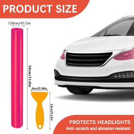 VBGURR Car Headlight Tint, Headlight Tint for Car Waterproof Headlight Tint Film for Rear Light Car Tint Film 30 X 120cm (Pink)