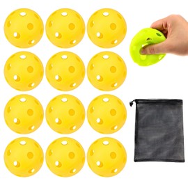 Charmoon Baseball Batting Practice Perforated Balls, 2.8 inches (72 mm), Soft, Non-Flying, Storage Bag Included, 12, 24 Pieces (12 Pieces, Yellow)