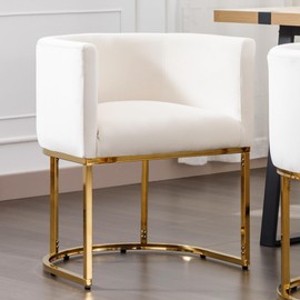 BESTANO Velvet Dining Chair Modern Barrel Arm Chairs with Golden Frame, Upholstered Kitchen Chairs 18.5" Wide Accent Chair for Living Room Dining Room Restaurant, Beige