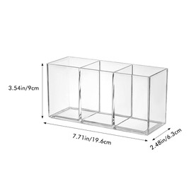 Parthan Acrylic Brush Holder, Dressing Table, Makeup Storage Box, Organiser with 3 Compartments, Cosmetic Pen Holder, Perfect for Lipsticks, Eyeliner and Office Supplies, Transparent, 20 x 9 cm