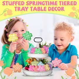 SmoothNovelty 12 Pcs Spring Stuffed Daisy Flower Tiered Tray Decor Felt Flower Daisy Decor Spring Table Decoration Stuffed Fabric Flowers for Crafts Holiday Party