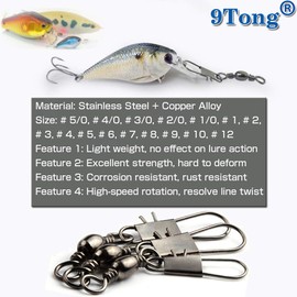 9Tong Fishing Tackle Barrel Swivel Snap High Strength Snap Swivel Saltwater Stainless Steel Fishing Barrel Snaps Interlock Snaps Freshwater Leader Lure Connnector Accessories 50pcs 39lbs