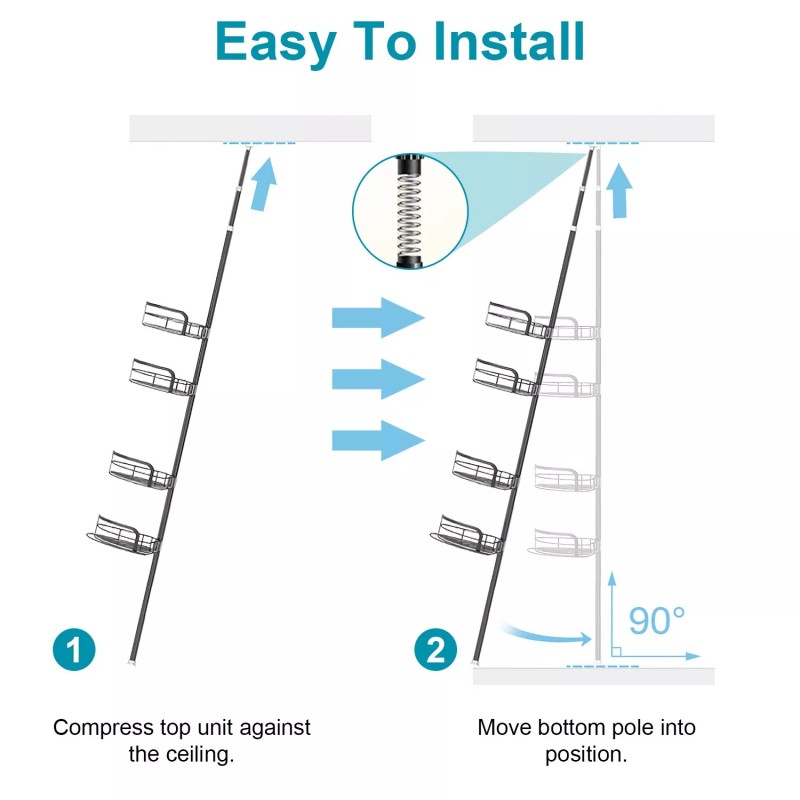 NewHome 4 Tier Steel Tension Pole Shower Caddy Organizer w/