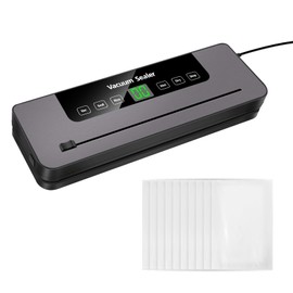 Vacuum Sealer Fast-Compact Vacuum Sealer Machine with Vacuum Sealer Bags ＆ Built-in Cutter High-Speed Continuous Working for Preserving Meat/Fish/Fruits/Vegetables, Black