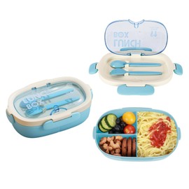 SAYAPE Bento Box Kids Lunch Box with Spoon & Fork - 28oz, 3 Compartment Sandwich Containers Travel Snack Boxes, Microwave/Dishwasher Safe, BPA Free Meal Prep Food Storage Containers - Light Blue